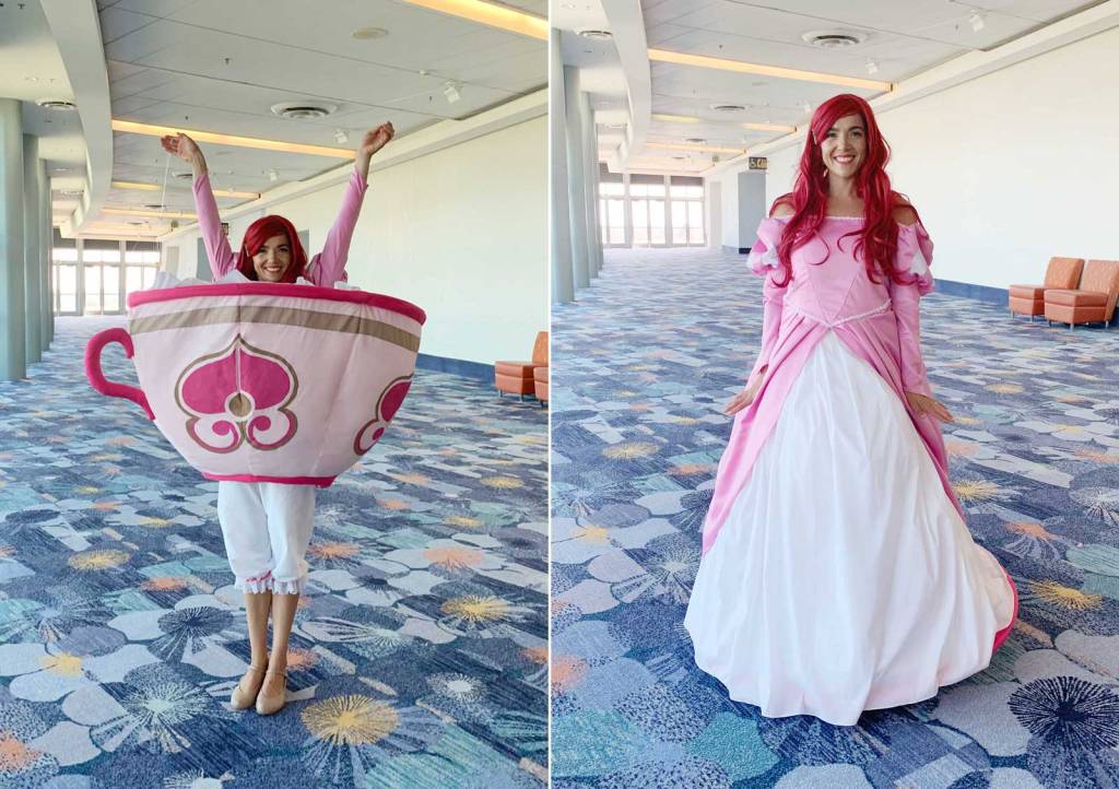 D23 Expo Mousequerade costume contest "Cast of Characters" 2019 winner "Mad Princess Party" transformation teacup dress - Ariel from The Little Mermaid